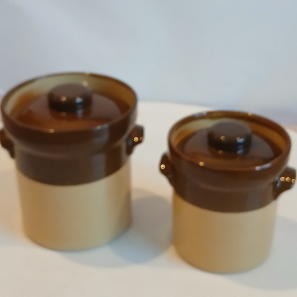 Vintage England Brown and Tan Ceramic Canisters Set Of 2